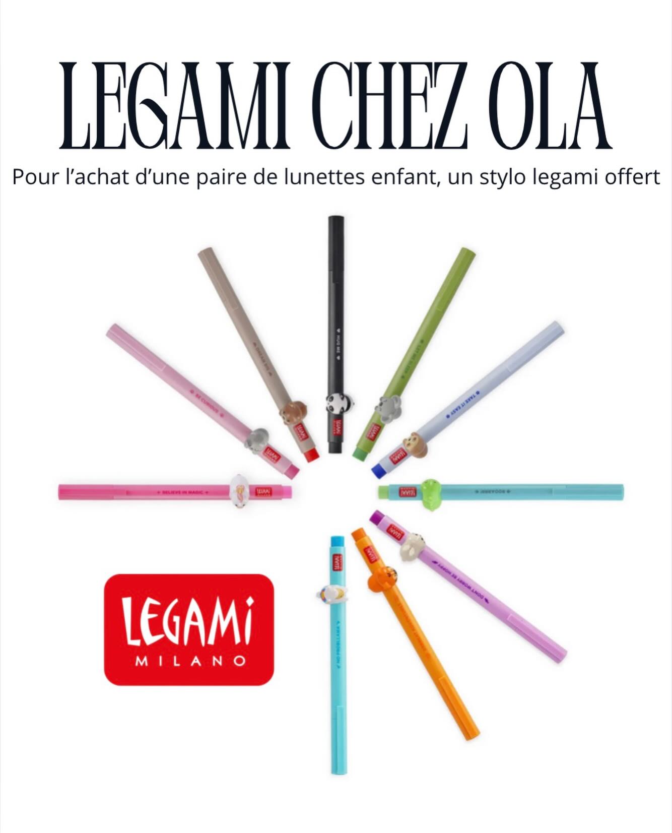 Une petite surprise pour les enfants chez OLA Opticien ! ✨ 

En ce moment, pour l’achat d’une paire de lunettes enfant, votre enfant peut choisir un stylo Legami offert. ✏️ 

Un petit cadeau sympa qui fait toujours plaisir et qui accompagnera parfaitement leurs nouvelles lunettes ! 🎁 

Offre valable en magasin, dans la limite des stocks disponibles.